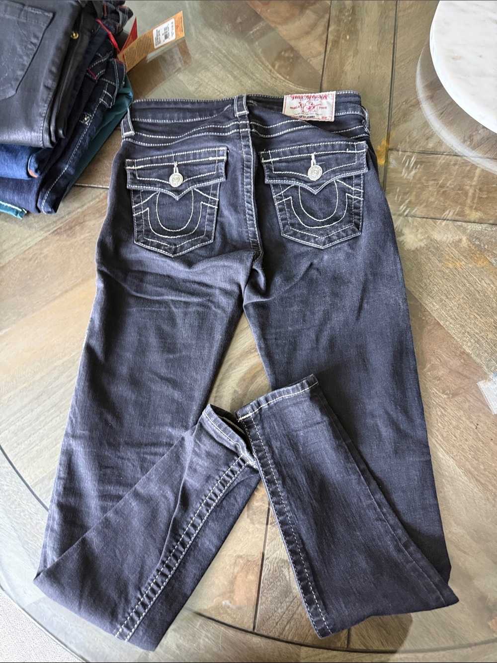 True Religion Charcoal Black Skinny Jeans with Signature Back Pockets